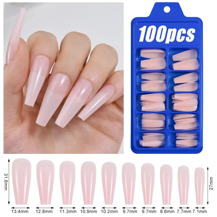 100Pcs Light Pink Press on Nails Short Medium Square Wearable Fake Nails Tips 10 sizes Full Cover False Nails Finger Decoration Makeup art