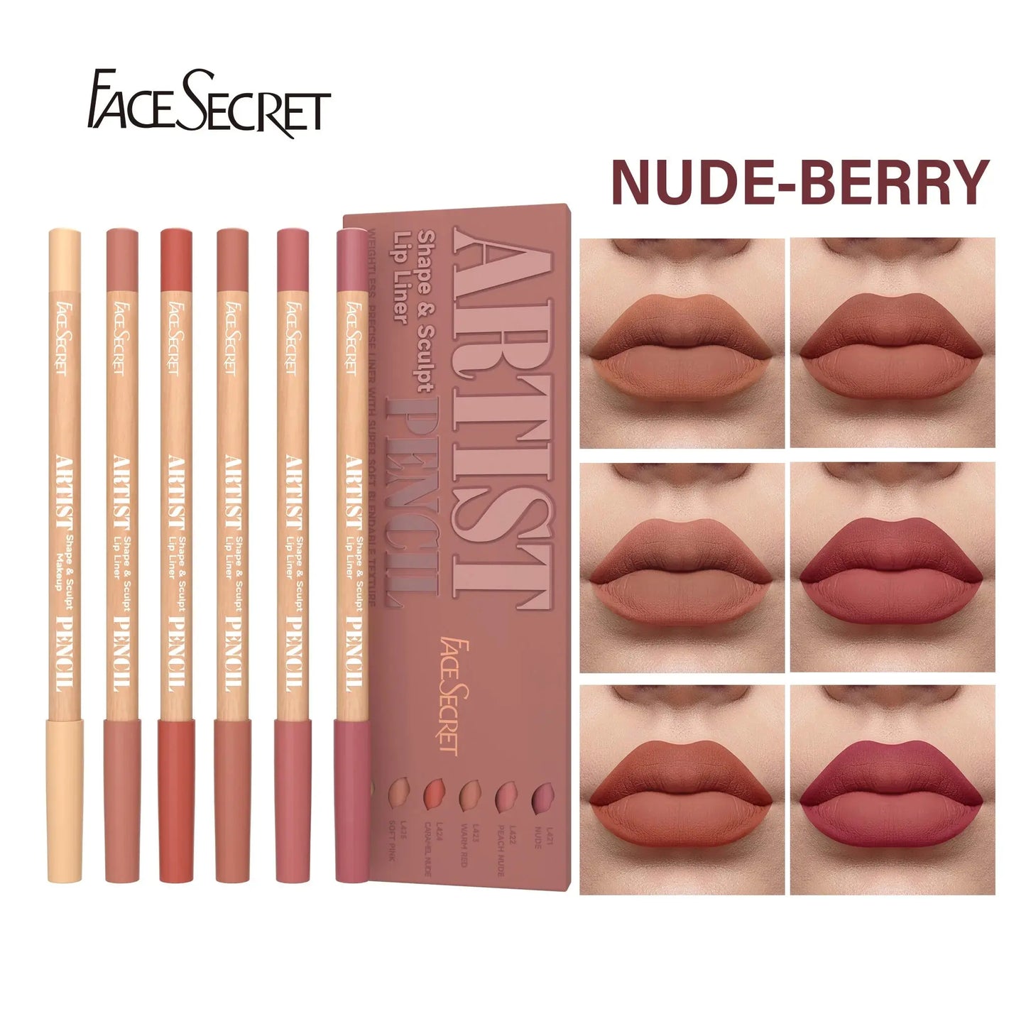 Face Secret Artist Shape Sculpt Lip Liner Pencil Set, Weightless Precise Liner with Super Soft Blendable Texture Matte Soft Makeup art