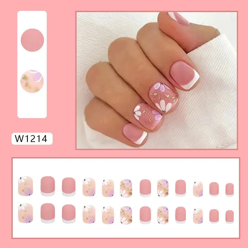 Gilt French 24 Pcs Press on Nails Pink Gradient Fake Nails Glossy Artificial Finger Manicure Reusable False Nails for Women Makeup art