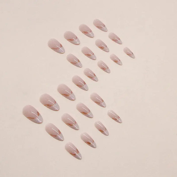 Gilt French 24 Pcs Press on Nails Pink Gradient Fake Nails Glossy Artificial Finger Manicure Reusable False Nails for Women Makeup art