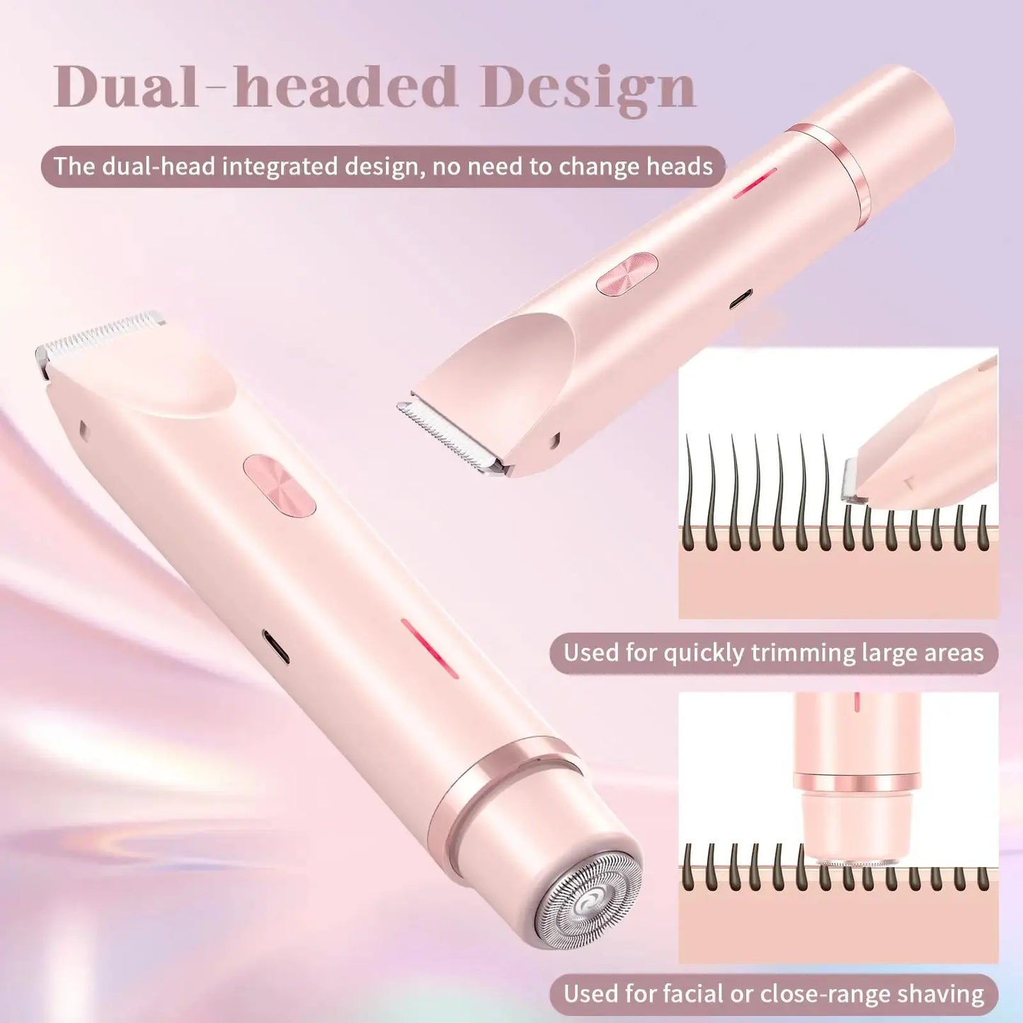 2-in-1 Bikini & Body Trimmer - Women's IPX7 Waterproof Electric Shaver for Face Underarms Legs, Painless Hair Removal Kit Makeup art