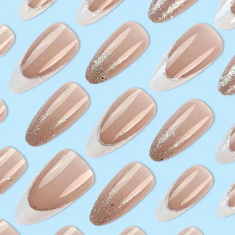 24Pcs Simple Glitter Almond False Nails with Glue Ballerina Nail Design Sweet Cool French Detachable Press on Nail Manicure Tips Makeup art