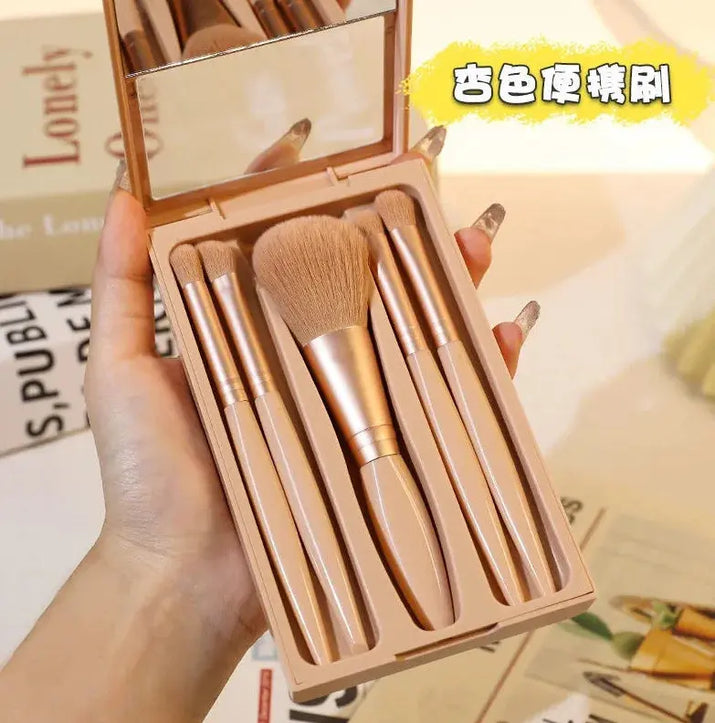 2024 New 5 pieces mirror box with skylight powder brush concealer blush super soft brush boxed mini portable makeup Makeup art