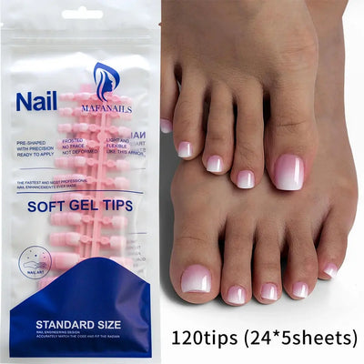 120pcs Short Square False Toe Nail Tips Pink French Soft Gel Press On Toenails White Edge Fake Toe nails Full Cover Toe Nail Tip Makeup art