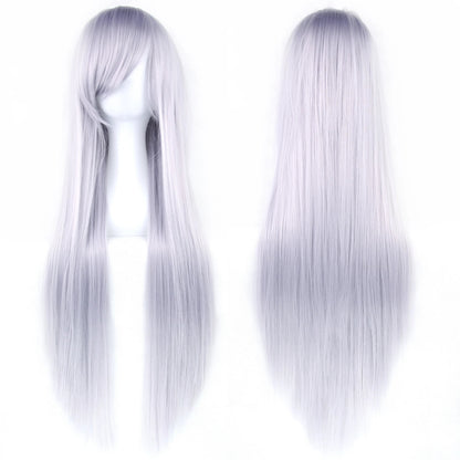 Soowee 80cm Long Synthetic Hair White Purple Cosplay Wigs Party Black Hair Straight Wig Hairpiece for Women Makeup art