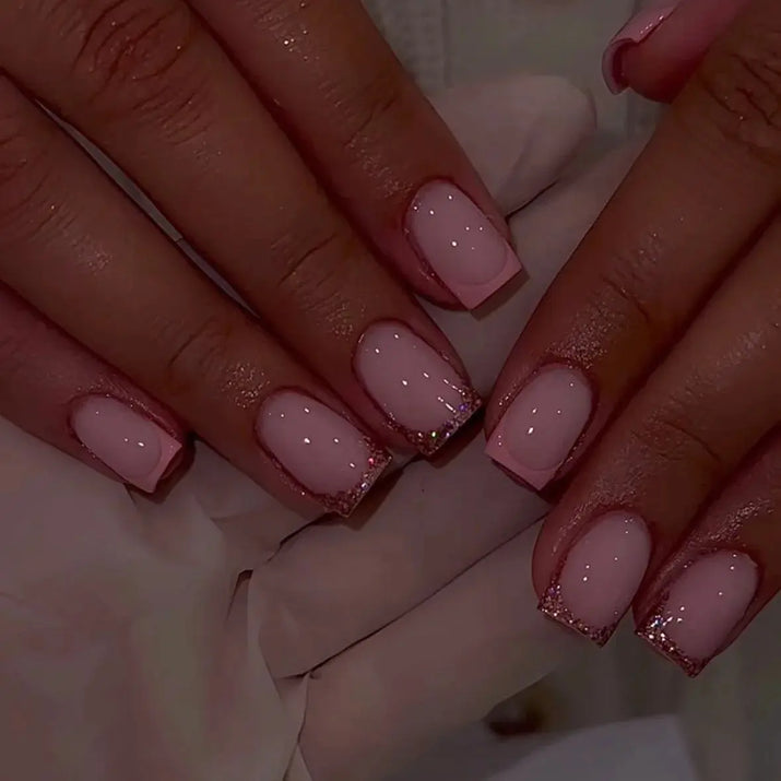 24Pcs French Fake Nails Wearable Burgundy Red Nails Simple Press on False Nails with Glue Short Square Full Cover Manicure Tip Makeup art