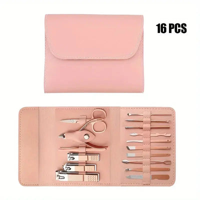 16pcs Professional Nail Clippers and Cuticle Nippers Set with Travel Case Manicure Set Pedicure Sets Nail Clippers Makeup art
