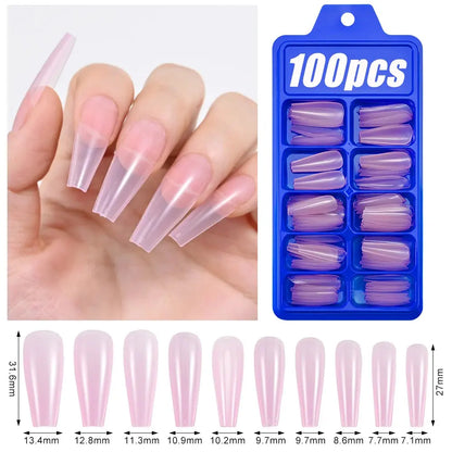 100Pcs Light Pink Press on Nails Short Medium Square Wearable Fake Nails Tips 10 sizes Full Cover False Nails Finger Decoration Makeup art