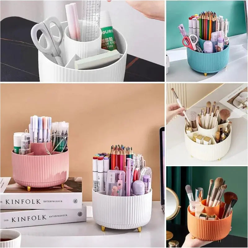360° Rotating Makeup Tool Storage Box Desktop Organizer Cosmetic Brushes Holder Lipstick Eyebrow Pencil Holder Jewelry Container Makeup art
