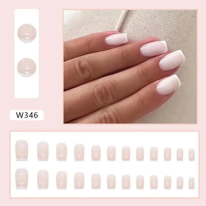 Gilt French 24 Pcs Press on Nails Pink Gradient Fake Nails Glossy Artificial Finger Manicure Reusable False Nails for Women Makeup art