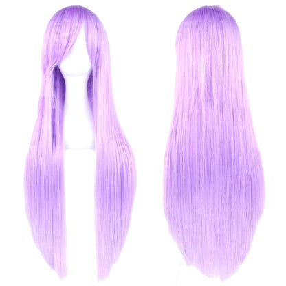 Soowee 80cm Long Synthetic Hair White Purple Cosplay Wigs Party Black Hair Straight Wig Hairpiece for Women Makeup art