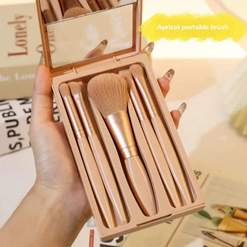 2024 New 5 pieces mirror box with skylight powder brush concealer blush super soft brush boxed mini portable makeup Makeup art