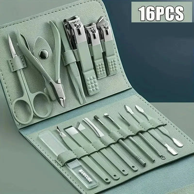 16pcs Professional Nail Clippers and Cuticle Nippers Set with Travel Case Manicure Set Pedicure Sets Nail Clippers Makeup art