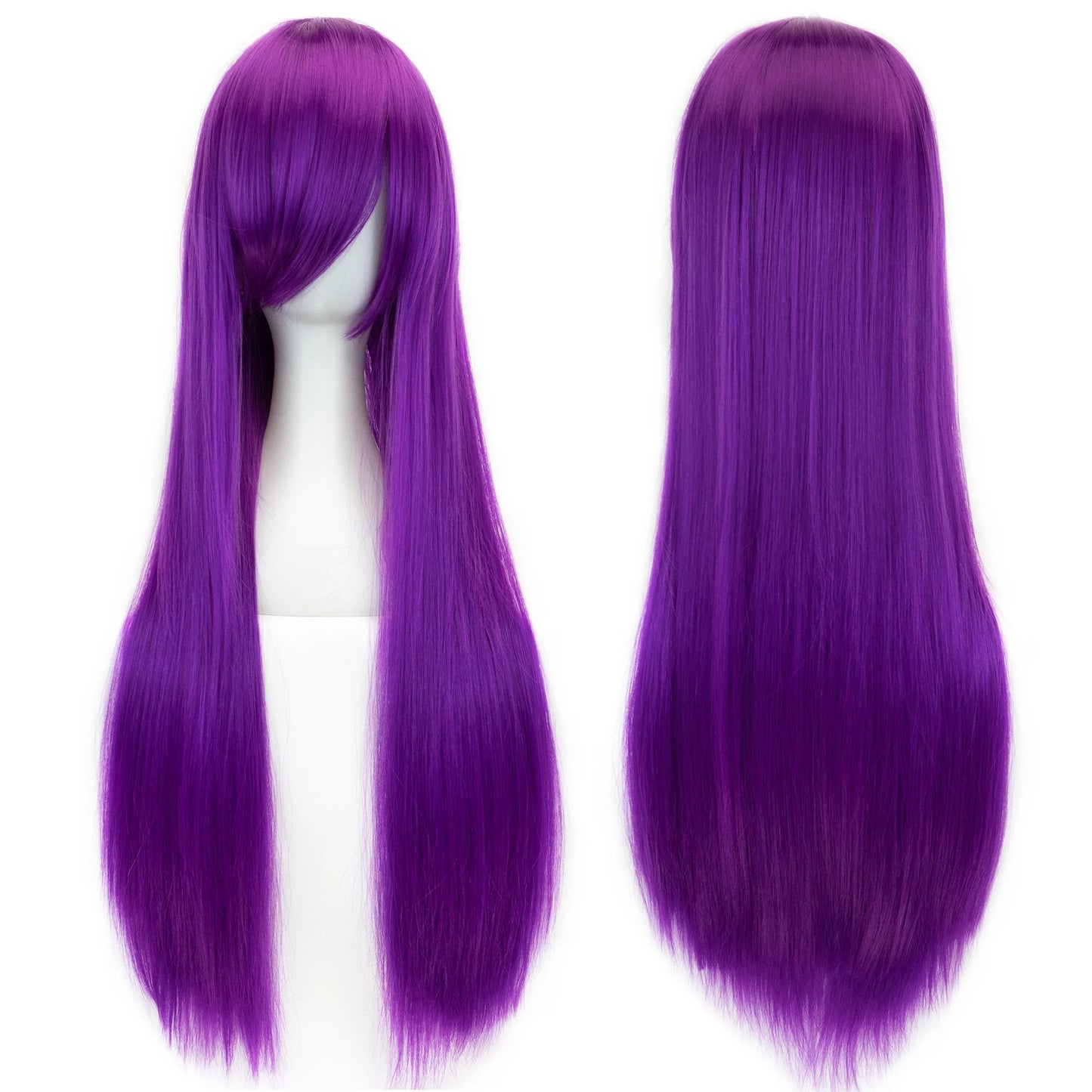 Soowee 80cm Long Synthetic Hair White Purple Cosplay Wigs Party Black Hair Straight Wig Hairpiece for Women Makeup art