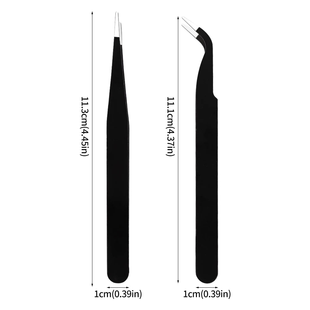 1pc Precision Tweezers – Straight, Slanted, Curved (4 Colors).