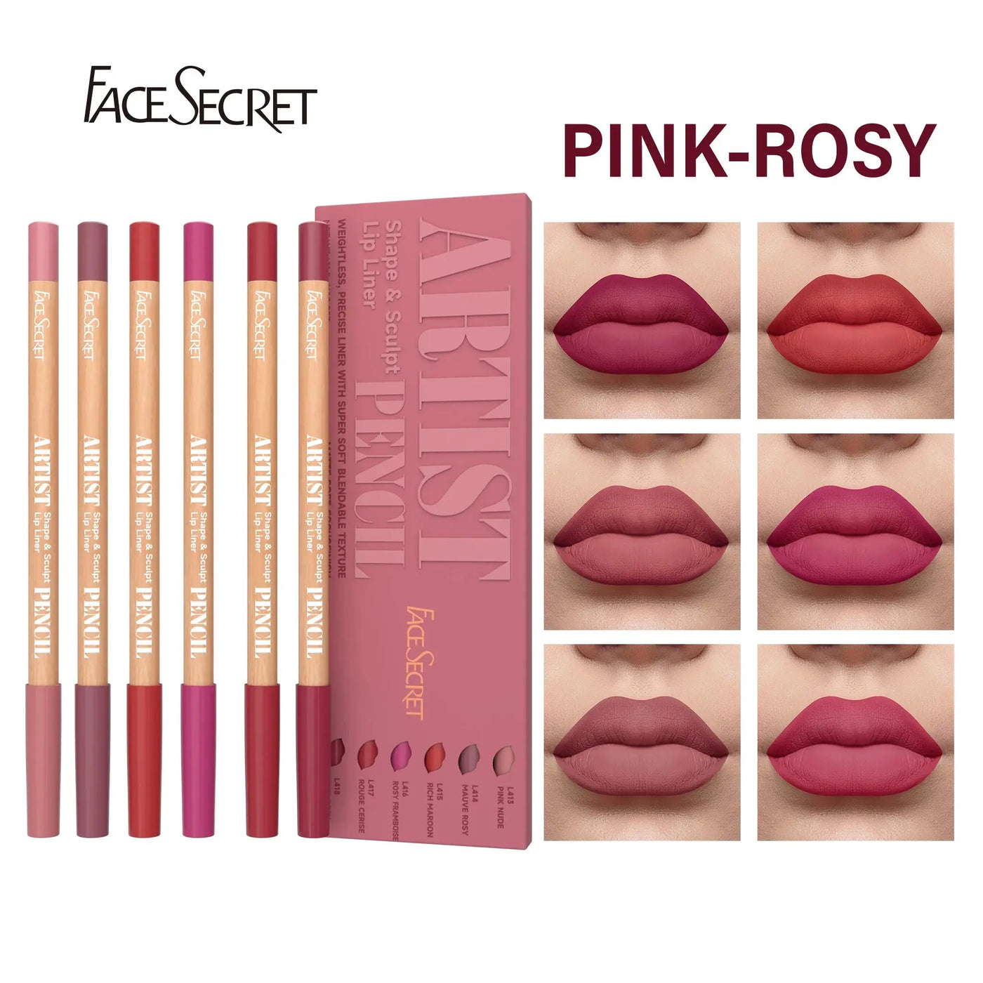 Face Secret Artist Shape Sculpt Lip Liner Pencil Set, Weightless Precise Liner with Super Soft Blendable Texture Matte Soft Makeup art
