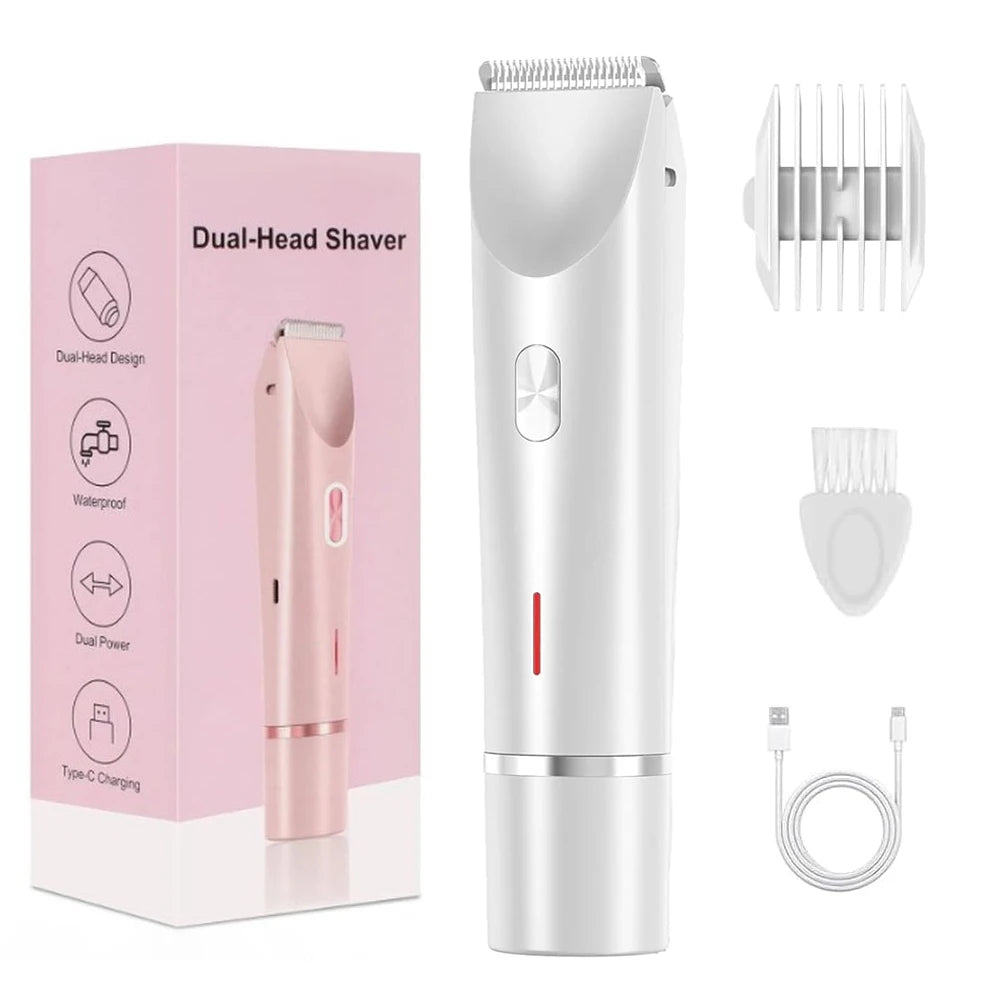 Dual-Head Electric Bikini Trimmer & Body Shaver — Waterproof, Painless, Rechargeable