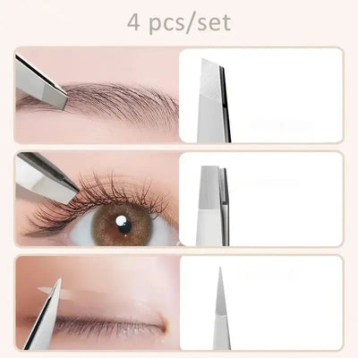 Ouriner Eyebrow Tweezers Set 4 Pcs Stainless Steel Eyebrow Forceps Professional Beauty Tool Set For Facial Hair Inward Growing Makeup art