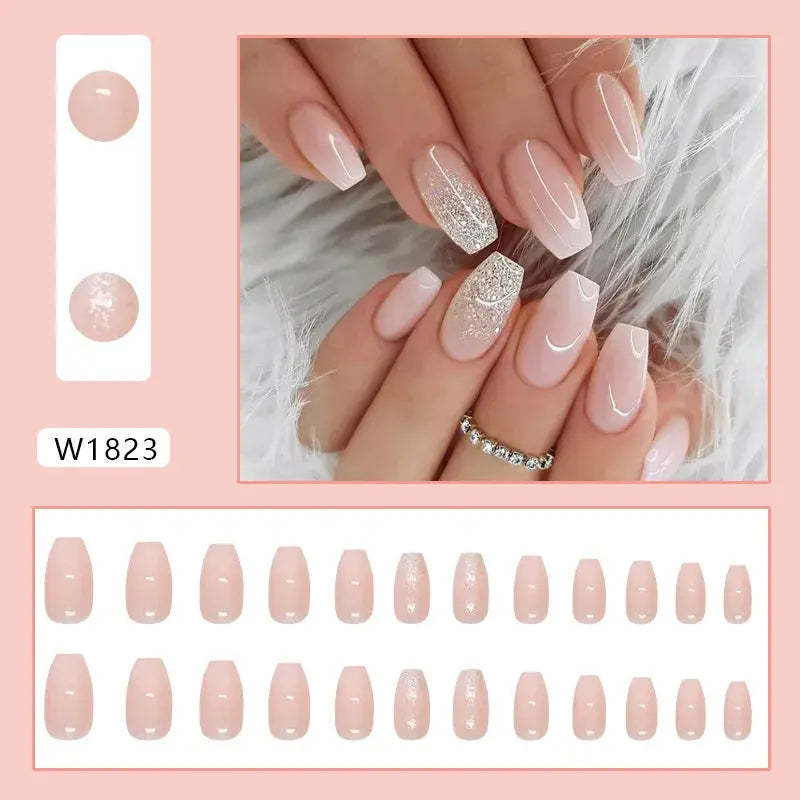 Sweet Sweetheart 24 Pcs Press on Nails Pink Gradient Fake Nails Glossy Artificial Finger Manicure Reusable False Nails for Women Makeup art