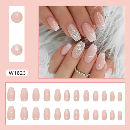 Sweet Sweetheart 24 Pcs Press on Nails Pink Gradient Fake Nails Glossy Artificial Finger Manicure Reusable False Nails for Women Makeup art