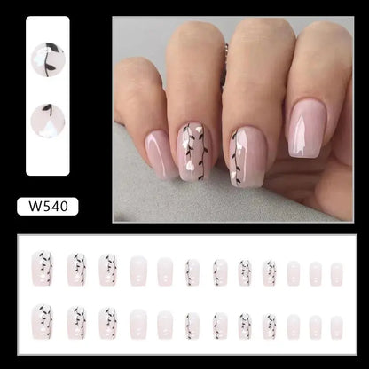 Gilt French 24 Pcs Press on Nails Pink Gradient Fake Nails Glossy Artificial Finger Manicure Reusable False Nails for Women Makeup art