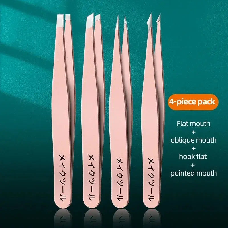 Ouriner Eyebrow Tweezers Set 4 Pcs Stainless Steel Eyebrow Forceps Professional Beauty Tool Set For Facial Hair Inward Growing Makeup art