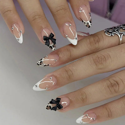24Pcs Pink French Style Fake Nails 3D Bowknot Designs Short Square Press on Nails Sweet Korean Fashion False Nail for Women Girl Makeup art