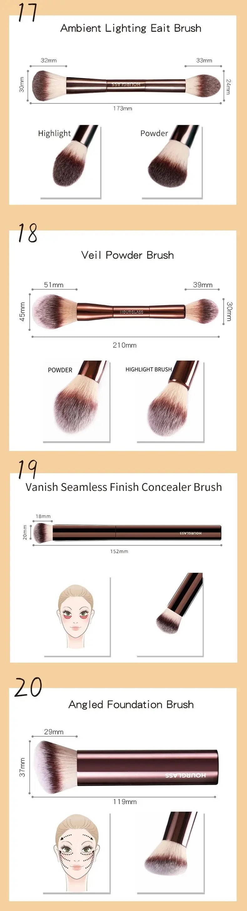 Hourglass Makeup Brushes Powder Foundation Concealer Blusher Bronzer Eye Shadow Eyebrow Eyeliner Sculpting Brush Makeup art