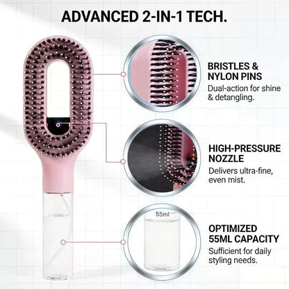 2-in-1 Spray Comb & Scalp Massage Brush | Detangling Hairbrush with Mist Spray Bottle Makeup Art