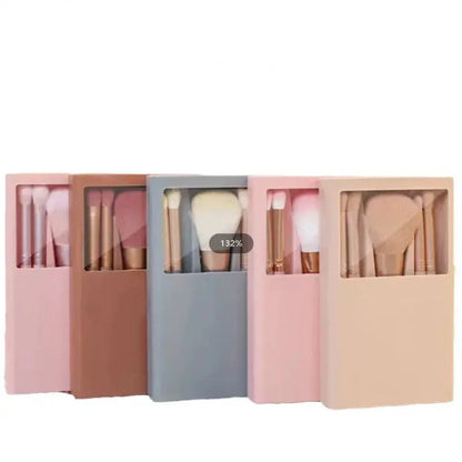 2024 New 5 pieces mirror box with skylight powder brush concealer blush super soft brush boxed mini portable makeup Makeup art
