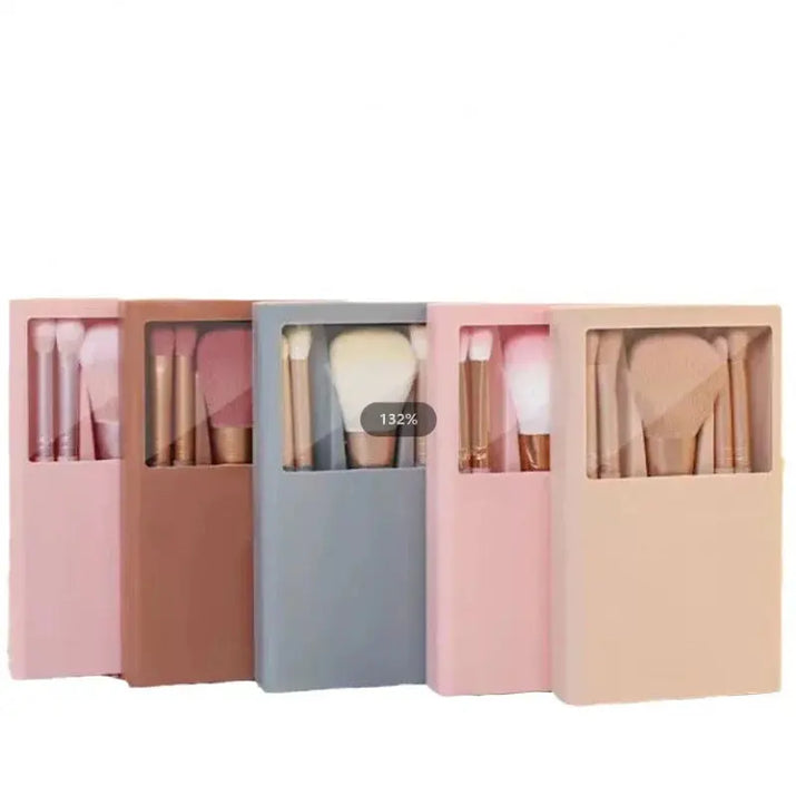2024 New 5 pieces mirror box with skylight powder brush concealer blush super soft brush boxed mini portable makeup Makeup art