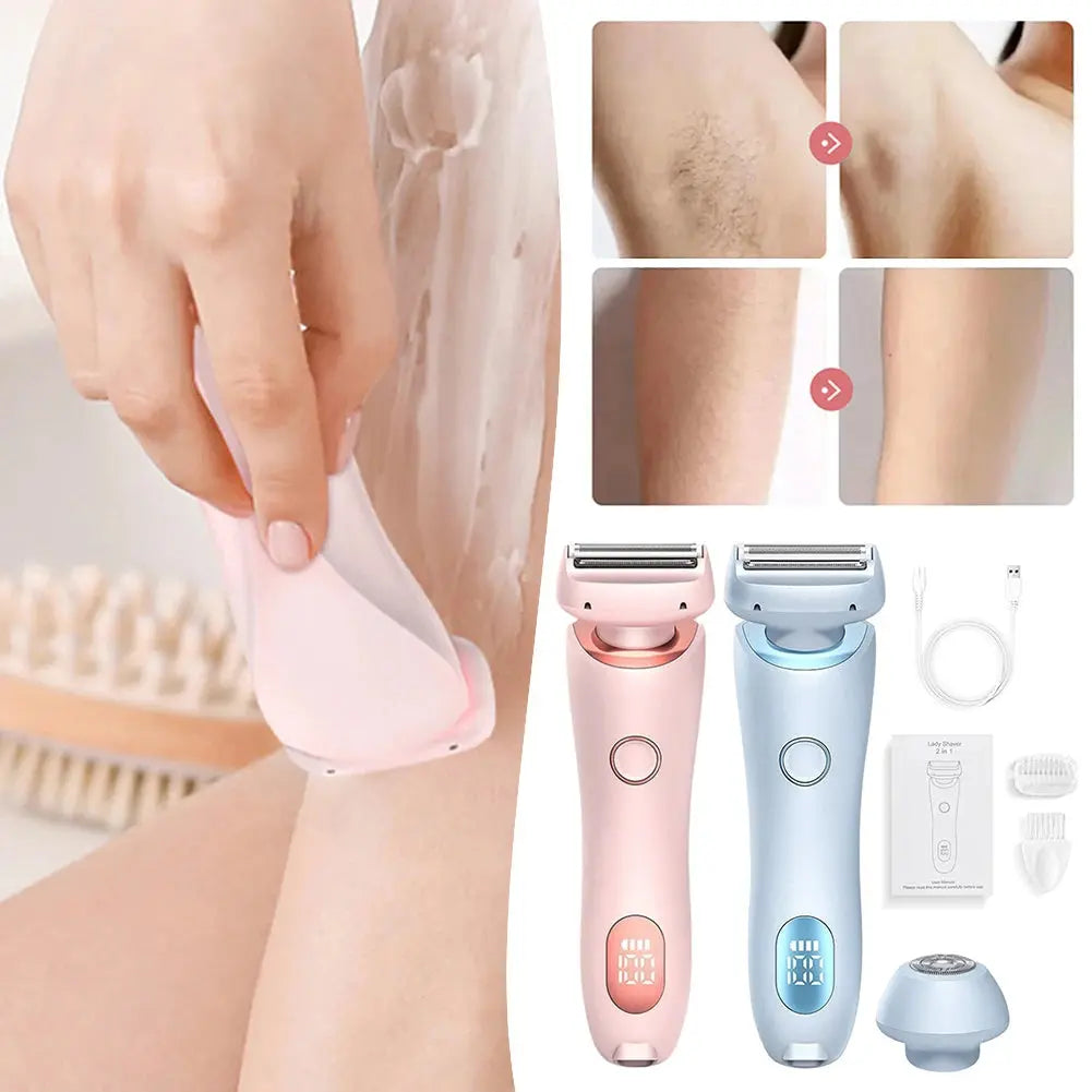 2-in-1 Bikini & Body Trimmer - Women's IPX7 Waterproof Electric Shaver for Face Underarms Legs, Painless Hair Removal Kit Makeup art