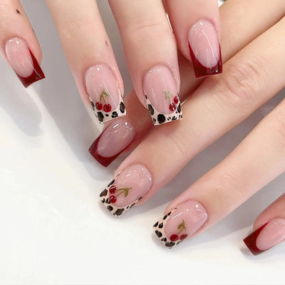 24Pcs Pink French Style Fake Nails 3D Bowknot Designs Short Square Press on Nails Sweet Korean Fashion False Nail for Women Girl Makeup art