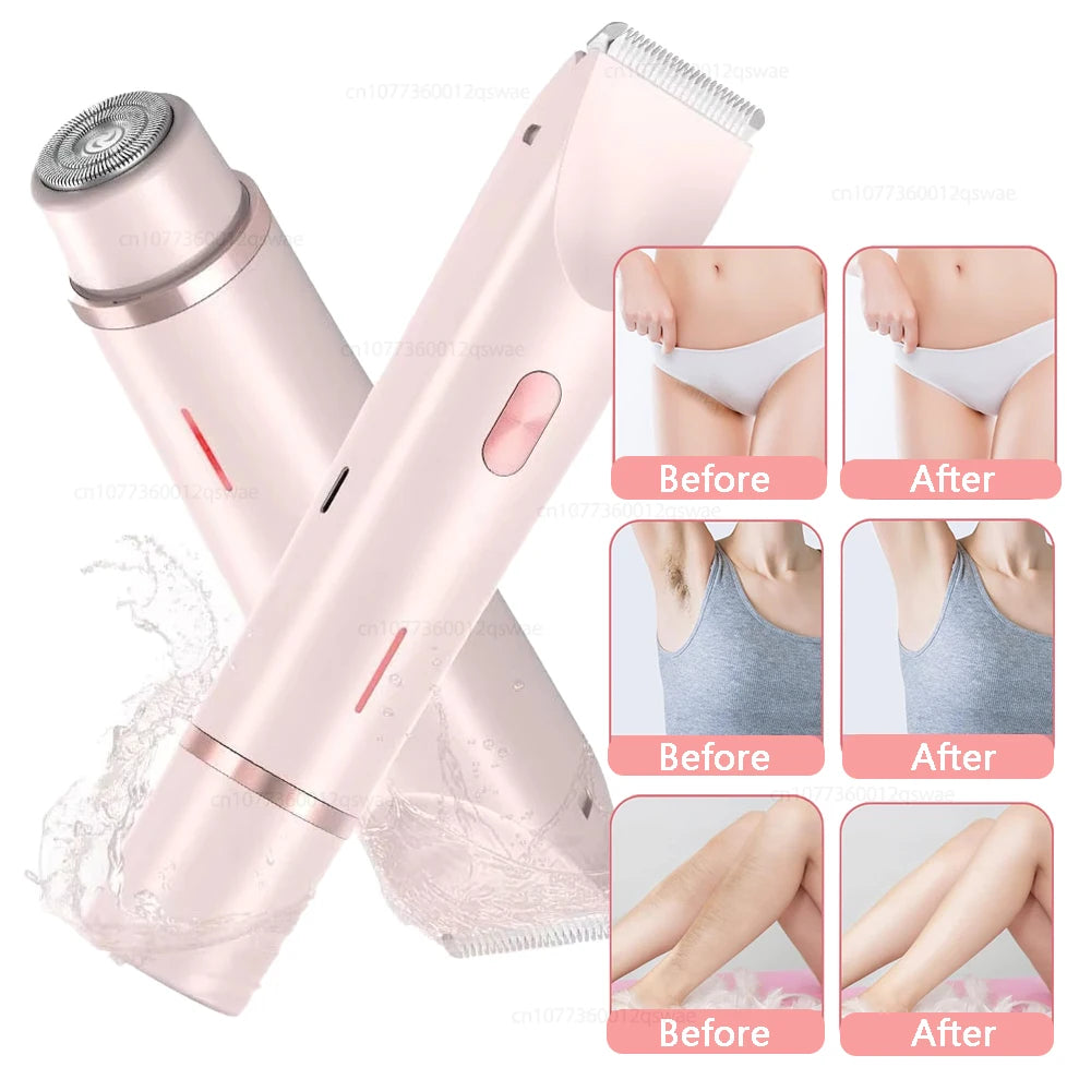 Dual-Head Electric Bikini Trimmer & Body Shaver — Waterproof, Painless, Rechargeable