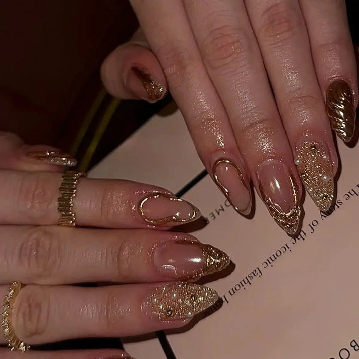 24Pcs Simple Glitter Almond False Nails with Glue Ballerina Nail Design Sweet Cool French Detachable Press on Nail Manicure Tips Makeup art