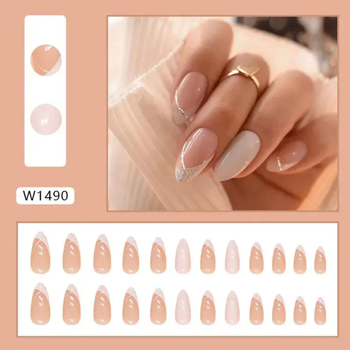 Gilt French 24 Pcs Press on Nails Pink Gradient Fake Nails Glossy Artificial Finger Manicure Reusable False Nails for Women Makeup art