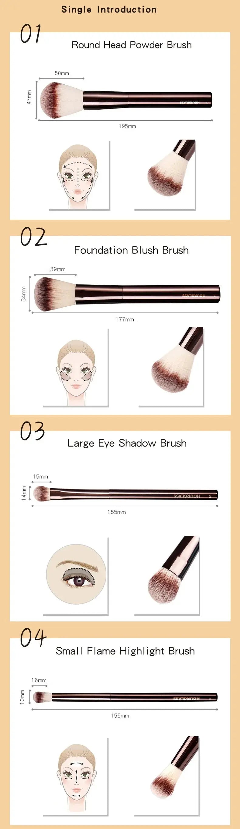 Hourglass Makeup Brushes Powder Foundation Concealer Blusher Bronzer Eye Shadow Eyebrow Eyeliner Sculpting Brush Makeup art