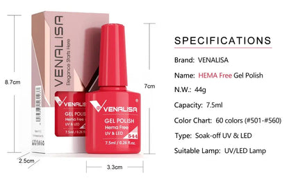 VENALISA 7.5ml Nail Gel Polish VIP5 HEMA Free Semi Permanent Soak off UV LED Nail Gel Varnish Full Coverage Nail Gel Lacquer Makeup art