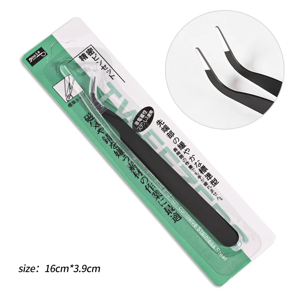 1pc Precision Tweezers – Straight, Slanted, Curved (4 Colors).