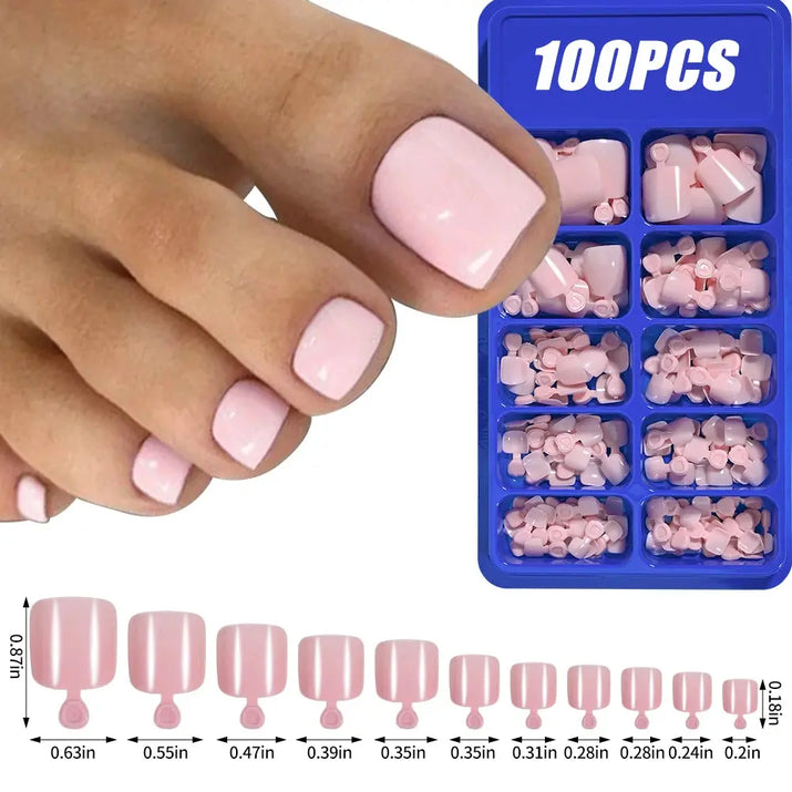100Pcs Light Pink Press on Nails Short Medium Square Wearable Fake Nails Tips 10 sizes Full Cover False Nails Finger Decoration Makeup art