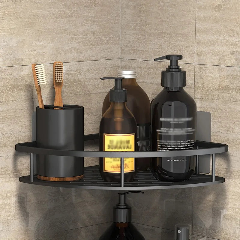 No-Drill Wall-Mount Corner Bathroom Shelf