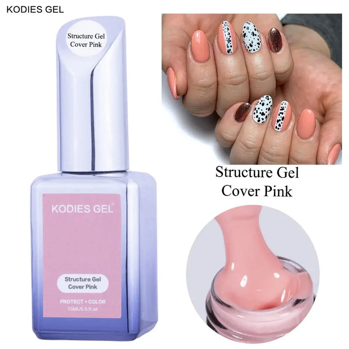KODIES GEL Structure Rubber Base Gel Nail Polish 15ML UV/LED Cover Pink Gellak Gummy Base Coat Gel Varnish All for Manicure Nail Makeup art