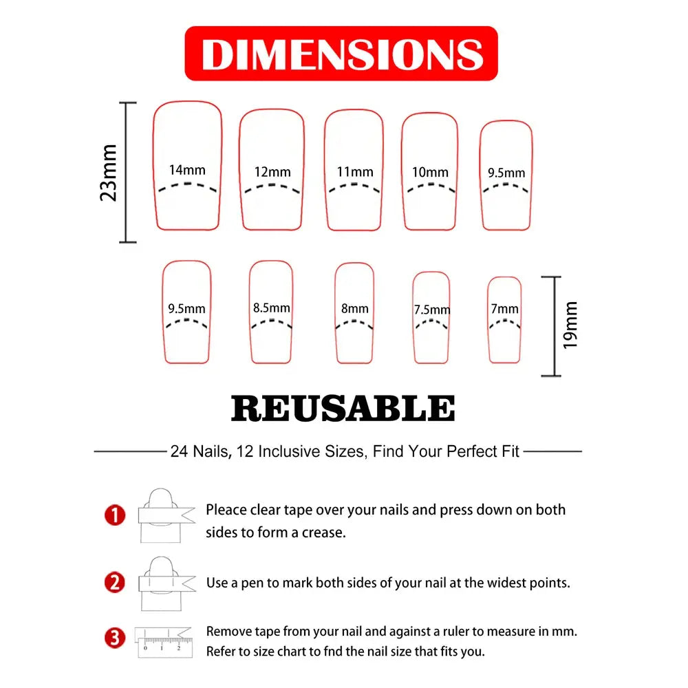 Hot New Women Girls 24Pcs Long Square Red French White Border Heart Full Coverage Wearable Fake Nail Press on Nail Art Makeup art