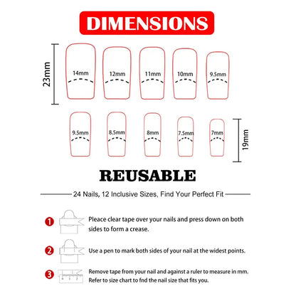 Hot New Women Girls 24Pcs Long Square Red French White Border Heart Full Coverage Wearable Fake Nail Press on Nail Art Makeup art