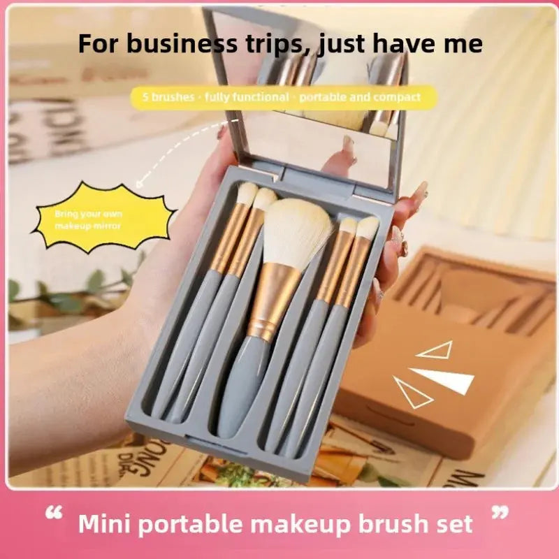 2024 New 5 pieces mirror box with skylight powder brush concealer blush super soft brush boxed mini portable makeup Makeup art