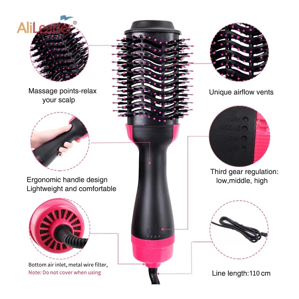 Women Hair Dryer Brush Hair Dryer Straightener Curler Massager 4 In 1 Rapid Warming One Step Volumizer Hot-Air Hair Brushes Makeup art