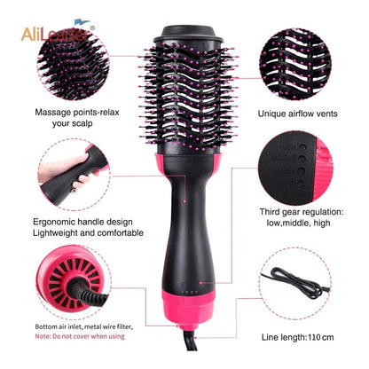Women Hair Dryer Brush Hair Dryer Straightener Curler Massager 4 In 1 Rapid Warming One Step Volumizer Hot-Air Hair Brushes Makeup art