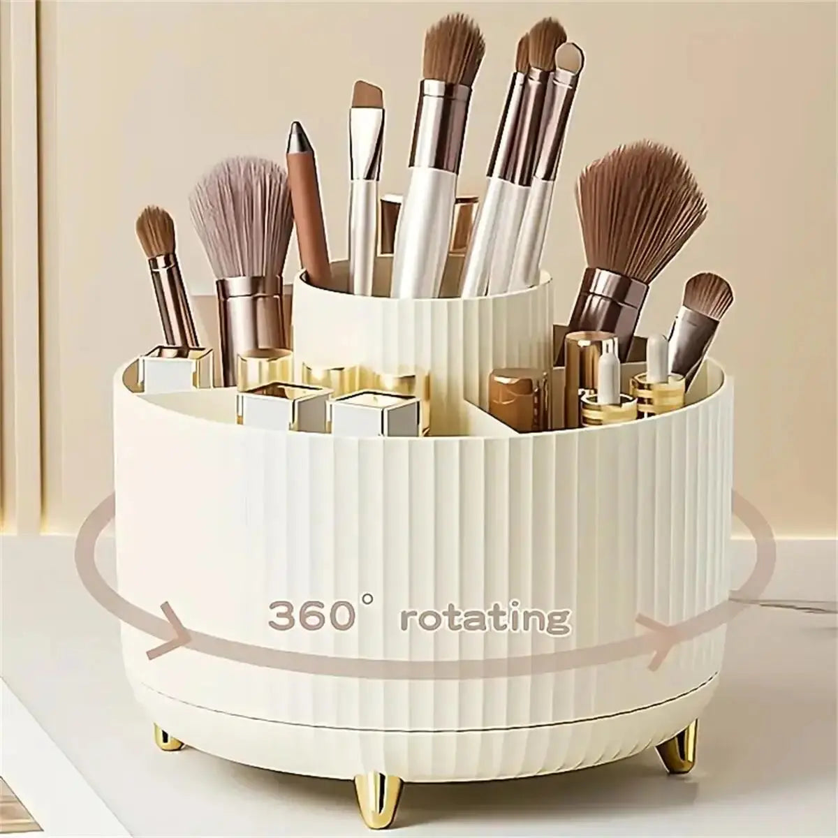 360° Rotating Makeup Organizer - 1pc Plastic Cosmetic Storage with 5 Compartments - Multi-Functional Holder for Brushes Makeup art
