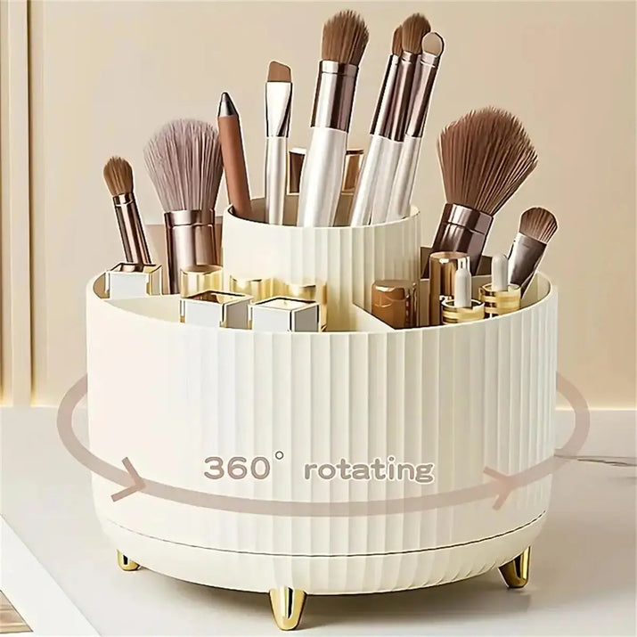 360° Rotating Makeup Organizer - 1pc Plastic Cosmetic Storage with 5 Compartments - Multi-Functional Holder for Brushes Makeup art