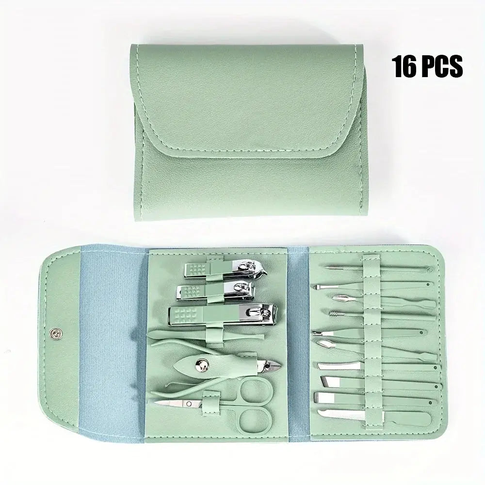 16pcs Professional Nail Clippers and Cuticle Nippers Set with Travel Case Manicure Set Pedicure Sets Nail Clippers Makeup art